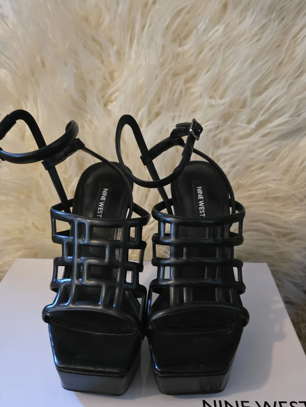Nine West Black Cage Platform Sandals